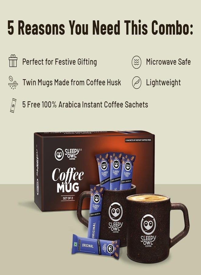 Sleepy Owl Coffee Mugs Set of 2 (200ml) with 5 Free Coffee Sachets | Eco-Friendly & Sustainable Cup | Microwave Safe | 100% Arabica Coffee with Mug - Image 4
